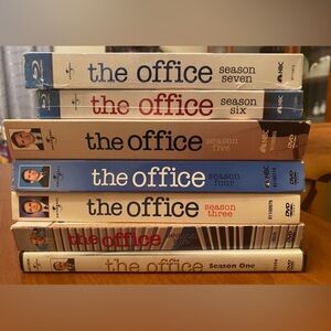Seasons 1-7 of the office on dvd. Seasons 6 & 7 are brand new & blu-ray.